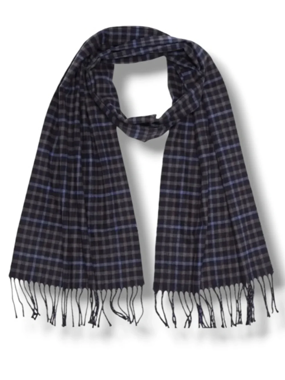 Stewart of Scotland Unisex Scarf NWT Preppy Navy Black Squared Fringe Trim